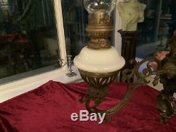 Victorian 19th Century Brass Wall Mounted Oil Lamp