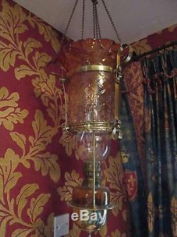 Victorian Amber Hanging rise and fall Oil Lamp not cranberry christmas gift