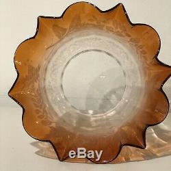 Victorian Amber acid etched tulip oil lamp shade