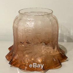 Victorian Amber acid etched tulip oil lamp shade