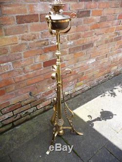 Victorian Antique Art Nouveau Ornate All BrassTelescopic Standard Oil Lamp