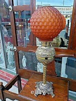 Victorian Antique Banquet oil table lamp with Shade Non Electric Font Original