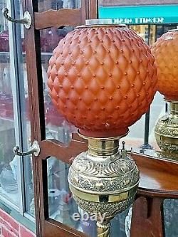 Victorian Antique Banquet oil table lamp with Shade Non Electric Font Original