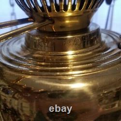 Victorian Antique Brass Hanging Oil Parlor Lamp withHand Painted Floral Glass