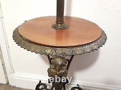 Victorian Antique Brass Ornate Telescopic Oil Lamp Stand with shelf. Rare Find