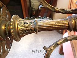 Victorian Antique Brass Ornate Telescopic Oil Lamp Stand with shelf. Rare Find