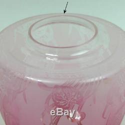 Victorian Antique Cranberry Etched Glass Oil Lamp Shade C. 1880