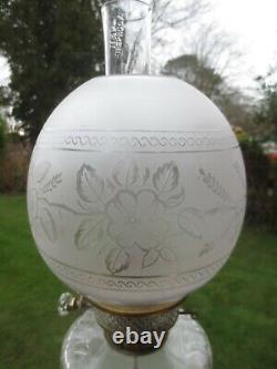 Victorian Antique Crystal Etched Duplex Oil Lamp Shade