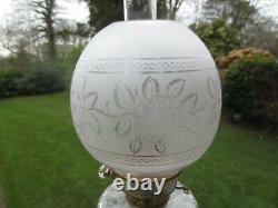 Victorian Antique Crystal Etched Duplex Oil Lamp Shade