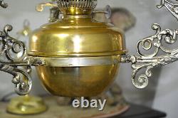 Victorian Antique Duplex Hanging Oil Lamp Shade & Chmney 143a