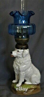 Victorian Antique Miniature Figural Kerosene Oil Lamp Sitting Dog UNDAMAGED