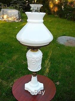 Victorian Antique Original Milk Glass Oil Lamp Complete with burner & shade