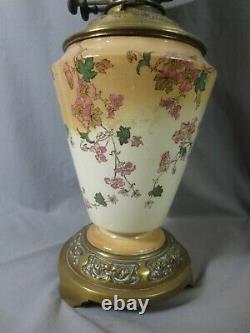 Victorian Antique Pottery Young's Duplex Oil Lamp & Original Shade