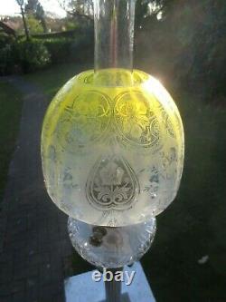 Victorian Antique Veritas Yellow Acid Etched Beehive Duplex Oil Lamp Shade
