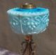 Victorian Art Nouveau Antique Moulded Turquoise Blue Opaline Glass Oil Lamp Font