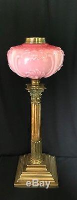 Victorian Art Nouveau Cranberry Pink Kerosene / Oil Lamp