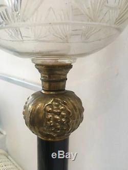 Victorian Art Nouveau Etched Glass Shade Kerosene Paraffin Oil Duplex Lamp Light