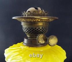 Victorian Art Nouveau Oil Lamp Yellow Glass Bowl Reservoir Cast Iron Base