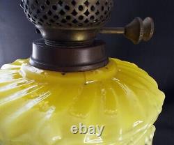 Victorian Art Nouveau Oil Lamp Yellow Glass Bowl Reservoir Cast Iron Base