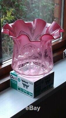 Victorian Art Nouveau Ruby/cranberry Etched Tulip Oil Lamp Shade