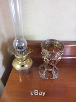 Victorian Arts And Crafts Table Oil Lamp Complete With Central Draught Burner