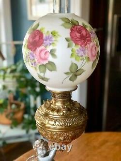 Victorian Banquet Oil Lamp Cherub P & A Royal Converted Electric