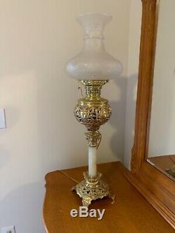 Victorian Banquet Oil Lamp Converted to Electric, 31 tall, Very Good Condition