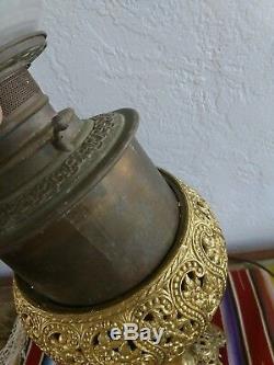 Victorian Banquet Parlor Converted Oil Lamp Ornate Cast Metal Putti Cherub
