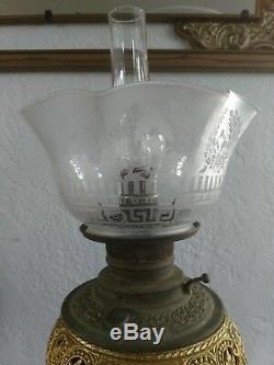 Victorian Banquet Parlor Converted Oil Lamp Ornate Cast Metal Putti Cherub