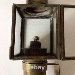 Victorian Brass Carriage Lantern Lamp Light Small w wick & brackets PAIR