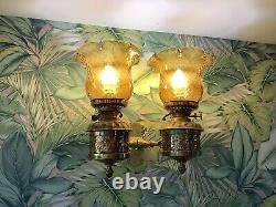 Victorian Brass Converted Oil Lamp Wall Light