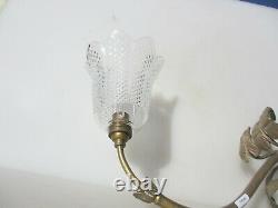 Victorian Brass Gas Wall Light Sconce Lamp Antique Old Art Nouveau Leaf Shade