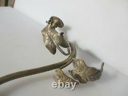 Victorian Brass Gas Wall Light Sconce Lamp Antique Old Art Nouveau Leaf Shade