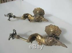 Victorian Brass Gas Wall Lights Lamps French Cherub Antique Old Rococo Pair