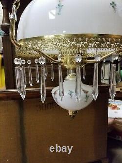 Victorian Brass Hanging Oil Lamp Library Parlor 14 Fitter Chandelier Electric
