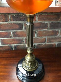 Victorian Brass Oil Lamp With Amberina Bowl And Shade