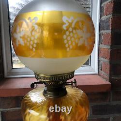 Victorian Brass Oil Lamp With Amberina Bowl And Shade