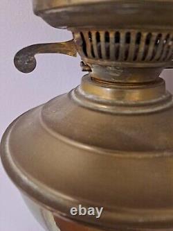 Victorian Brass Oil Lamp With Pink Milk Glass Shade Vintage Lantern Light