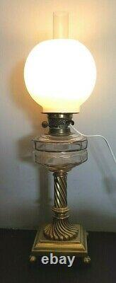Victorian Brass Oil Lamp with Glass Reservoir Converted Electric Beautiful