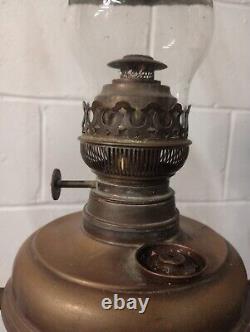 Victorian Brass Pendant Ceiling Oil Lamp with Milk Glass Shade dated 1895