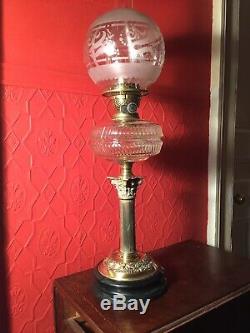 Victorian Brass and Cut Glass Oil Lamp