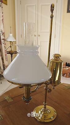 Victorian C A Kleemans 1833 patent brass Student oil lamp with period shade