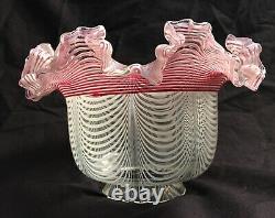 Victorian Candy Stick Oil lamp shade White & Cranberry Spirals GLASS ca. 1890