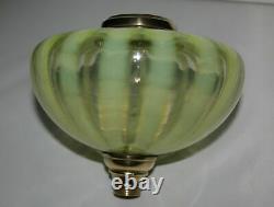 Victorian Candy Stripe Vaseline Uranium Glass Oil Lamp, Cherub Angel base GSP