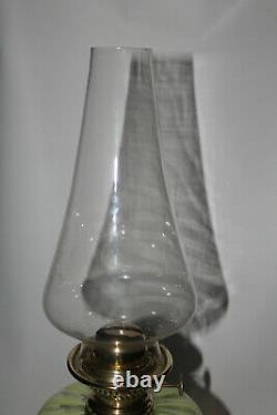 Victorian Candy Stripe Vaseline Uranium Glass Oil Light With Cherub Angel Base