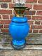 Victorian Ceramic Kingfisher Blue Oil Lamp With Messenger N02 Riser Burner