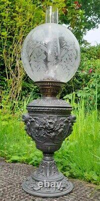 Victorian Cherub/Putti Etched Globe Ball Oil Lamp Shade, Great Condition