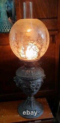 Victorian Cherub/Putti Etched Globe Ball Oil Lamp Shade, Great Condition