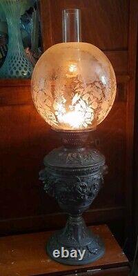 Victorian Cherub/Putti Etched Globe Ball Oil Lamp Shade, Great Condition