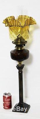Victorian Corinthian Column Lemon Glass Tulip Shade Oil Lamp FREE P&P 1741